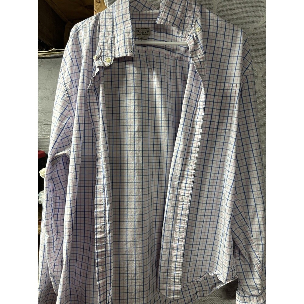 J.CREW Men's XL Plaid Dress Shirt White Blue Pink 100% Cotton Long Sleeve